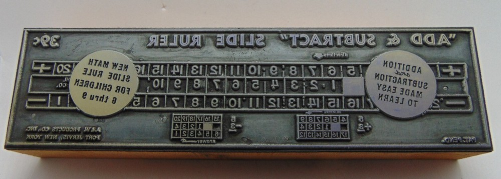 Printing Letterpress Printers Block Large Add & Subtract Slide Ruler