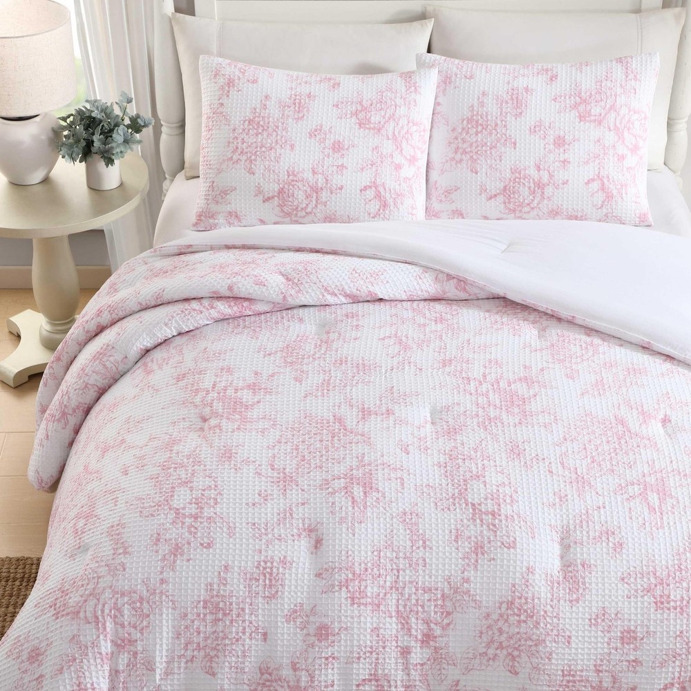Laura Ashley - Comforter Set, Soft Poly Waffle Textured Bedding with Matching...