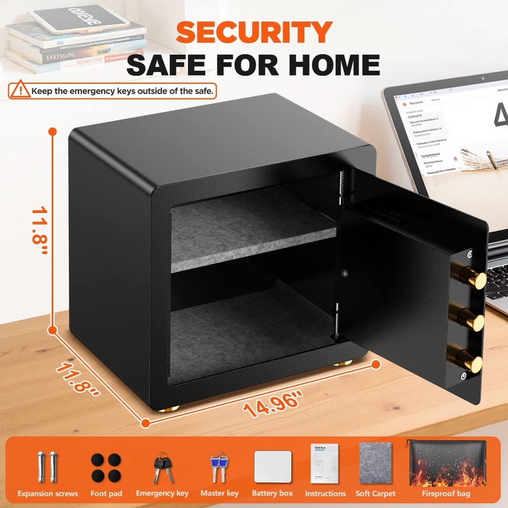 2.5 Home Security Safe Box for Valuables with Digital Keypad Removable Shelf