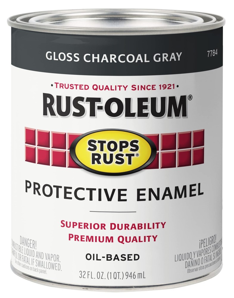 Rust-Oleum 7784502-2PK Stops Rust Brush On Paint, Quart, Gloss Charcoal Gray,...