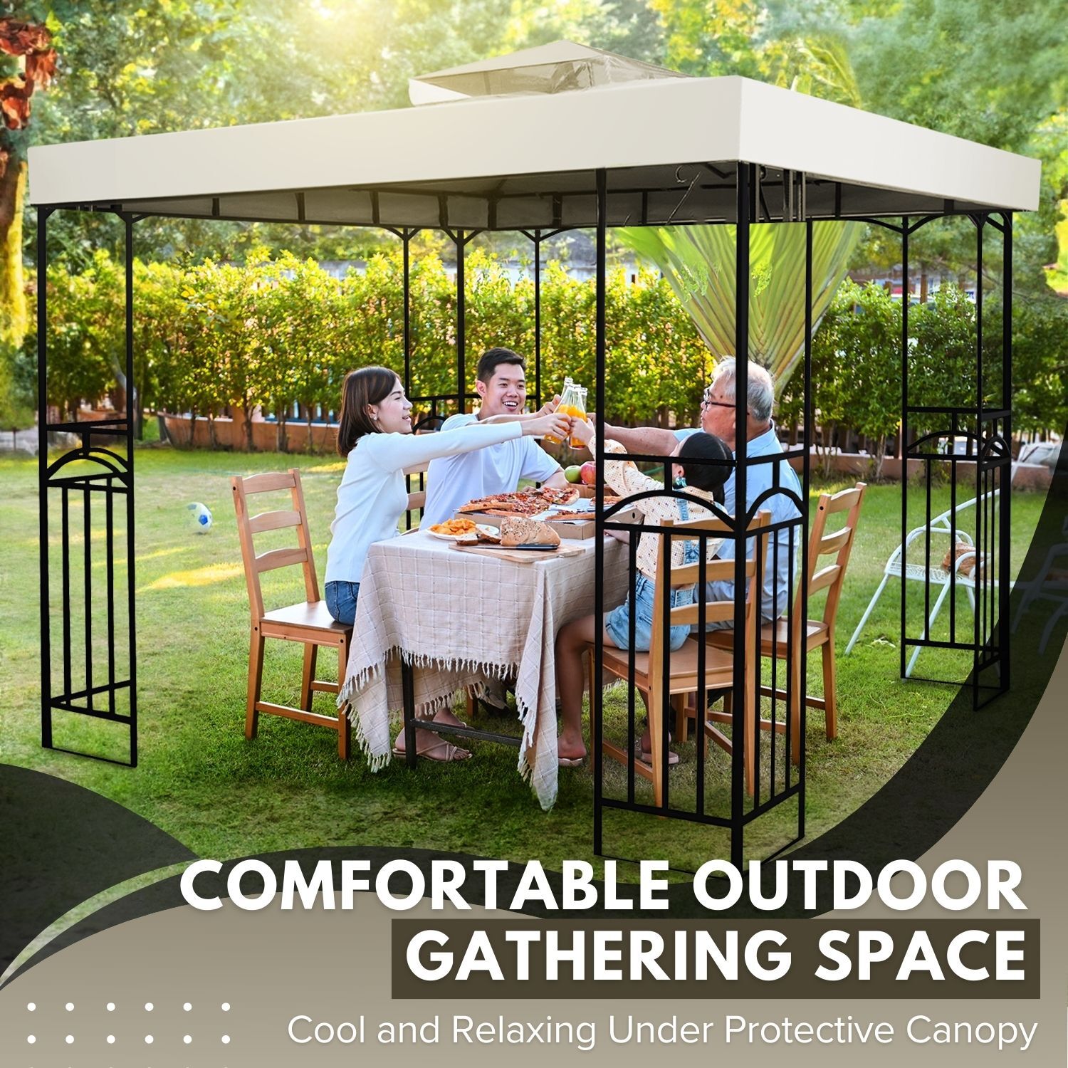 12 x 12 Feet Gazebo Canopy Top Replacement Cover 2Tier UV30 Garden Patio Ivory