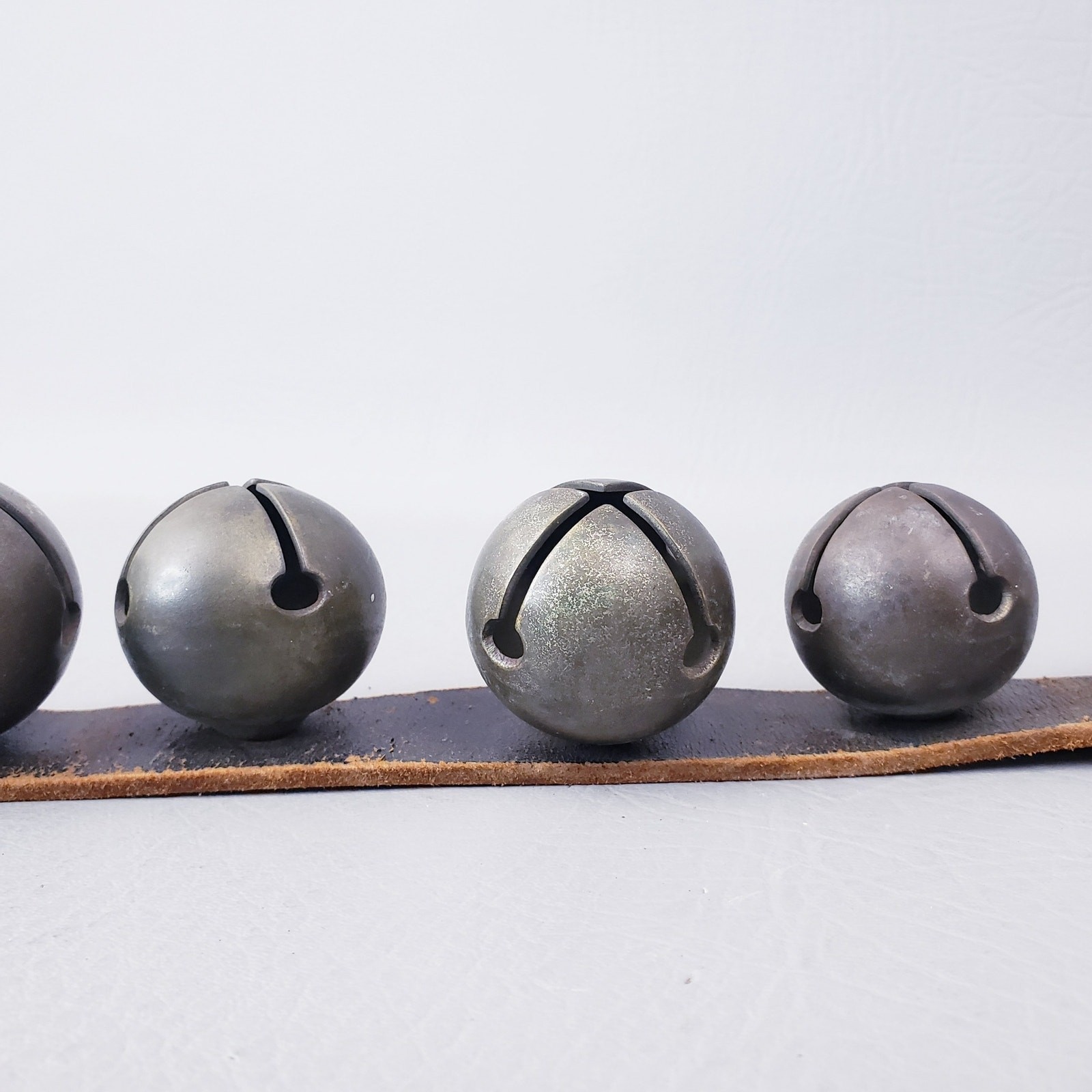 1890's Antique 12 Sleigh Bells On 27" Leather Strap