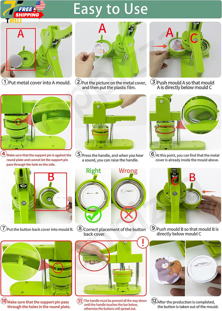 Button Maker Machine Multiple-Sizes Pin Maker Machine 1.25 Inch+2.25 Inch Interc