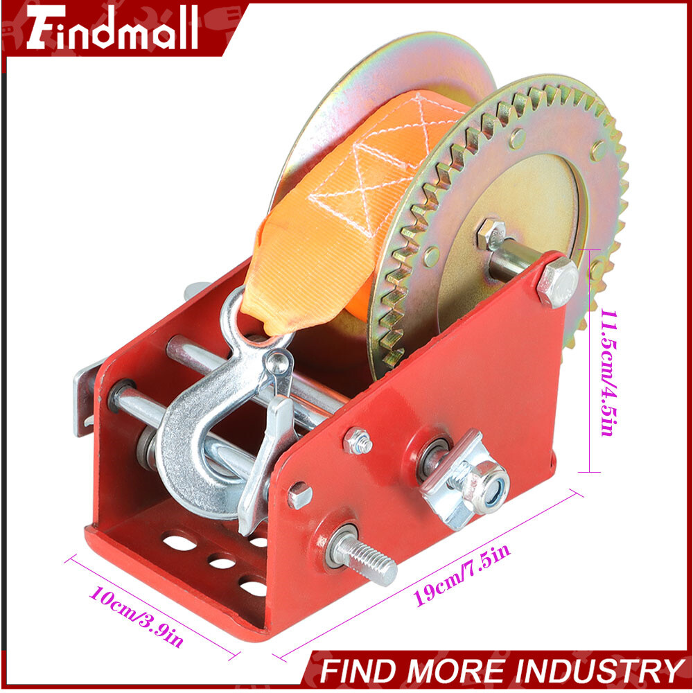 Findmall 3500 LBS Dual Speed Hand Winch Hand Crank Red Strap ATV Trailer Boat