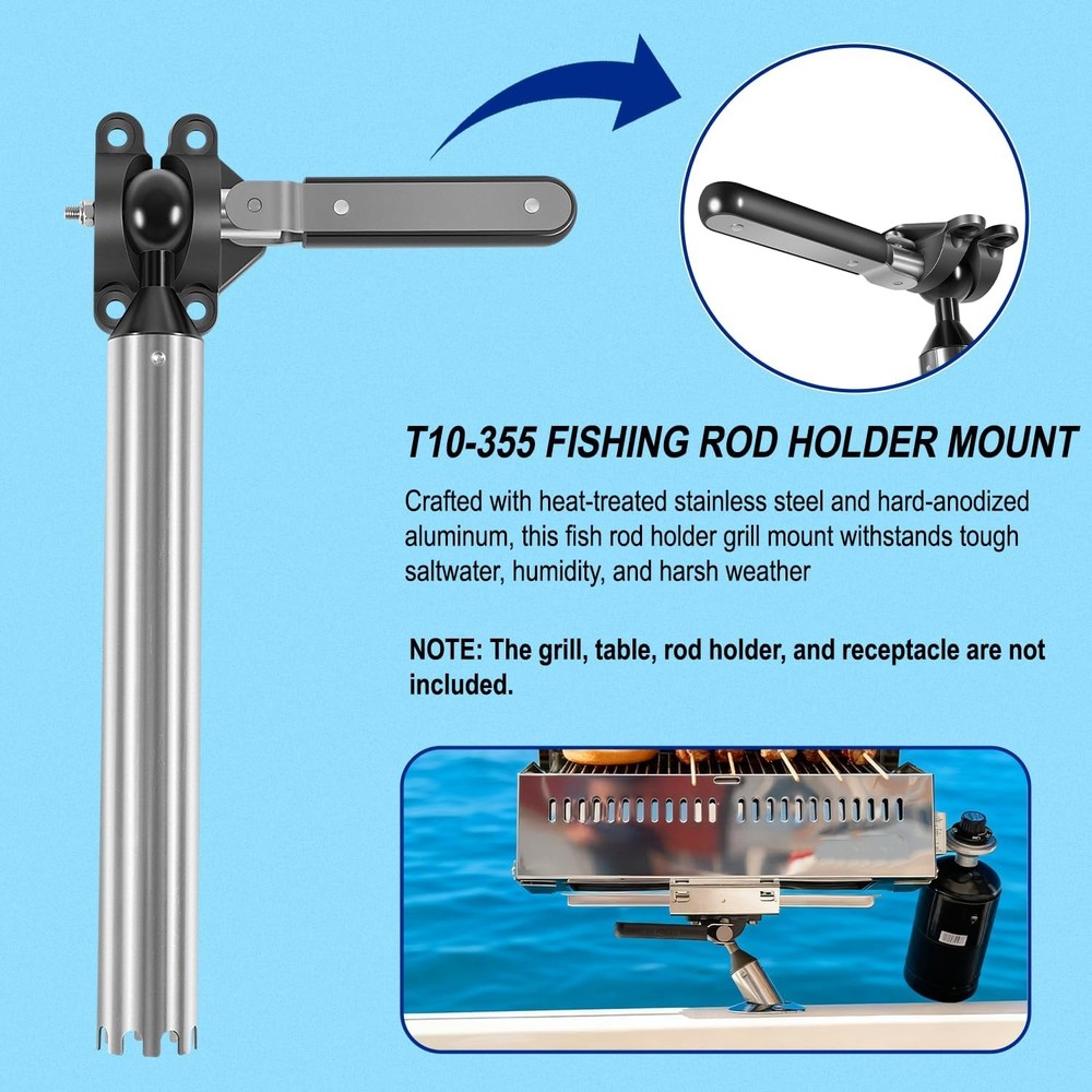 T10-355 Adjustable Fish Rod Holder Grill Mount for Magma Rectangular Grill 9x12"