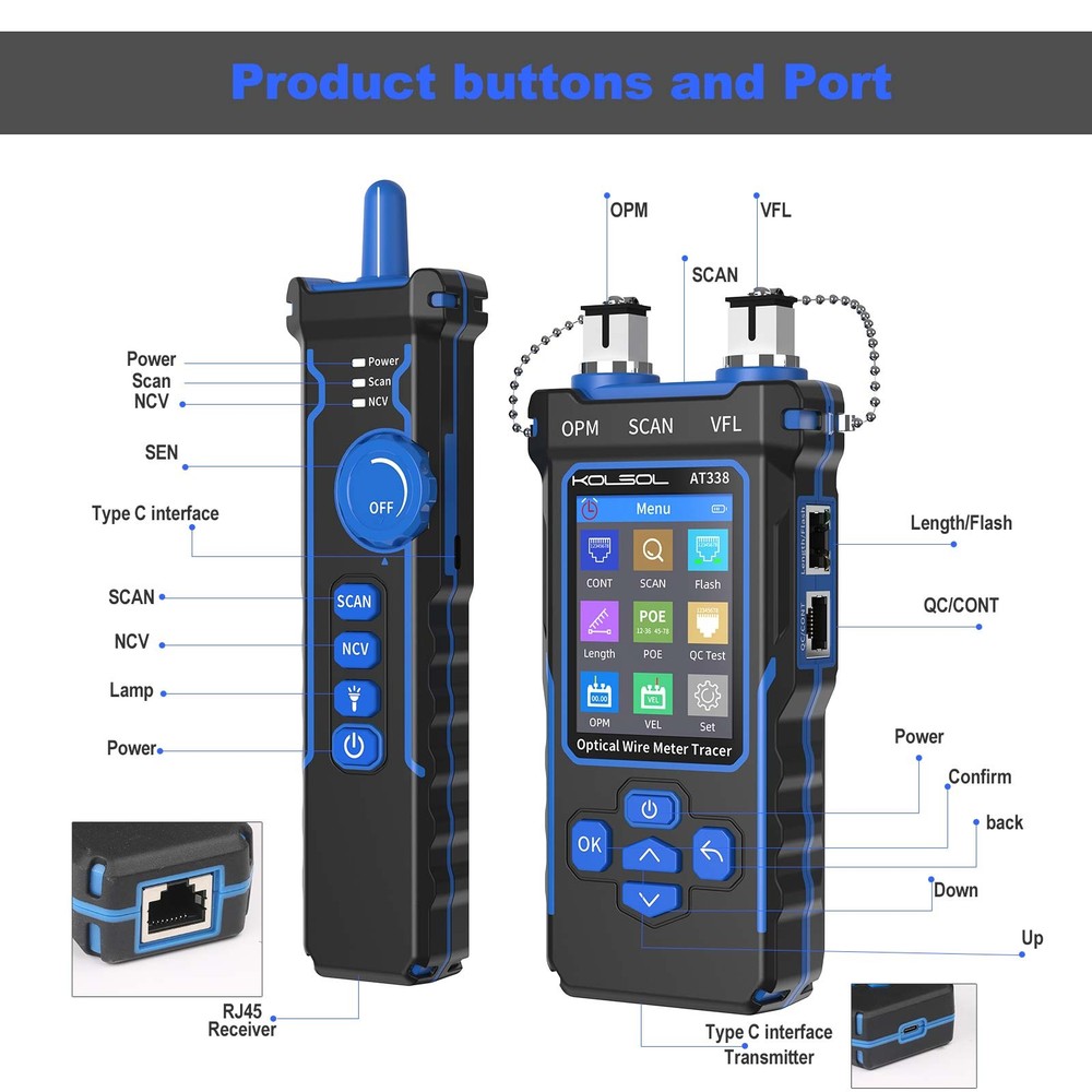 KOLSOL NF-8508 Network Cable Tester LAN Optical Power Meter Tester Cable Tracker