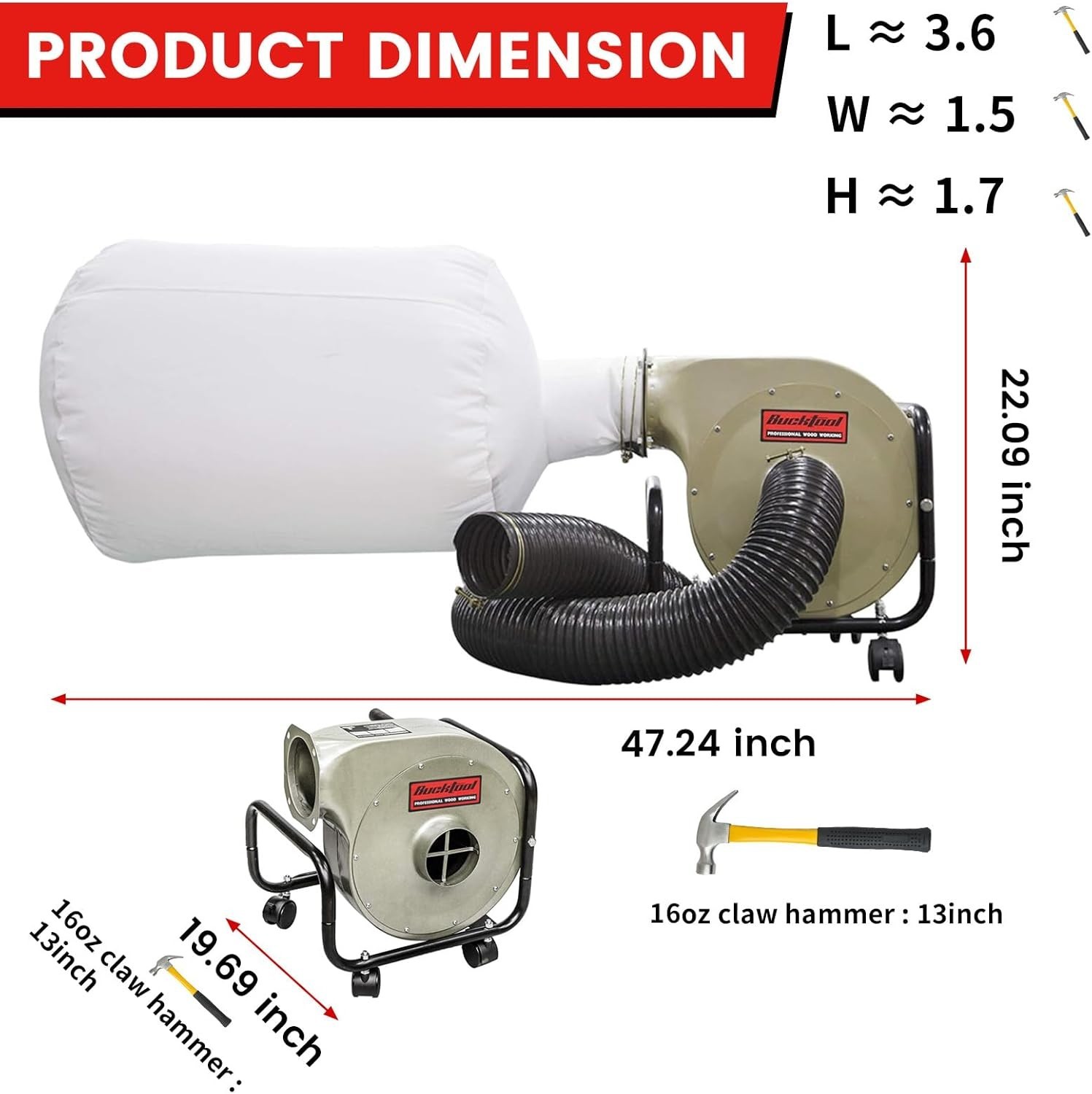 550CFM Airflow Dust Collector, 1HP 6.5A Wall-Mount Unit with Remote Control