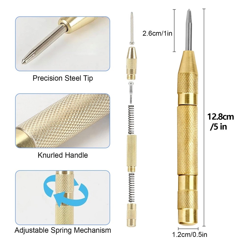 3pcs Automatic Center Punch Adjustable Spring-Loaded Metal Drill Tool Hole Punch