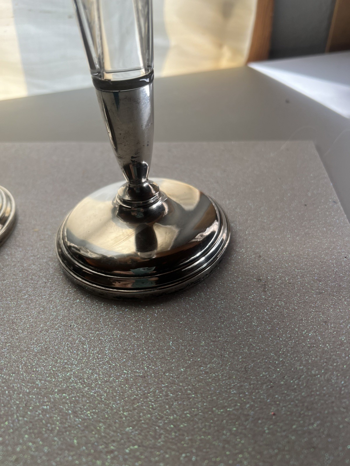 Antique Rare Hallmarked Sterling Silver Cement Filled Candlesticks Cut Glass