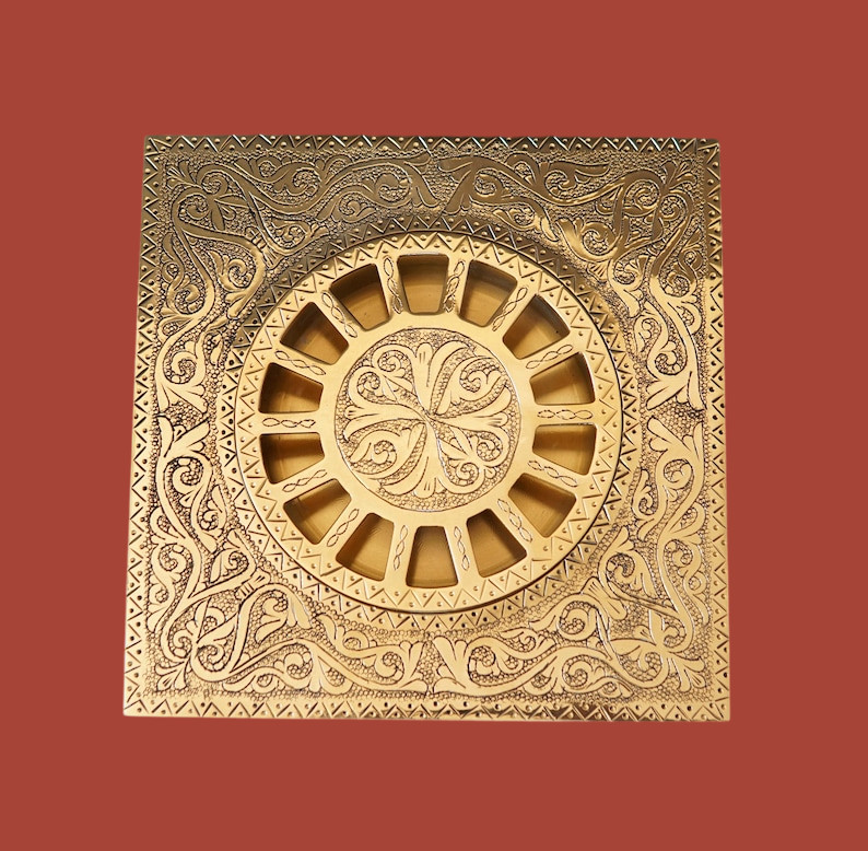 Solid Brass Square Shower Drain with Engraved Detailing – Ideal for Bathrooms