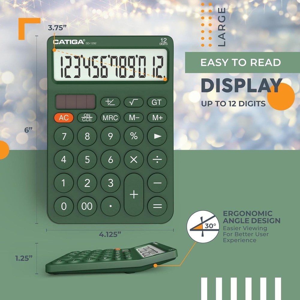 Dual Power 12-Digit Calculator with Responsive Buttons - Perfect for Study