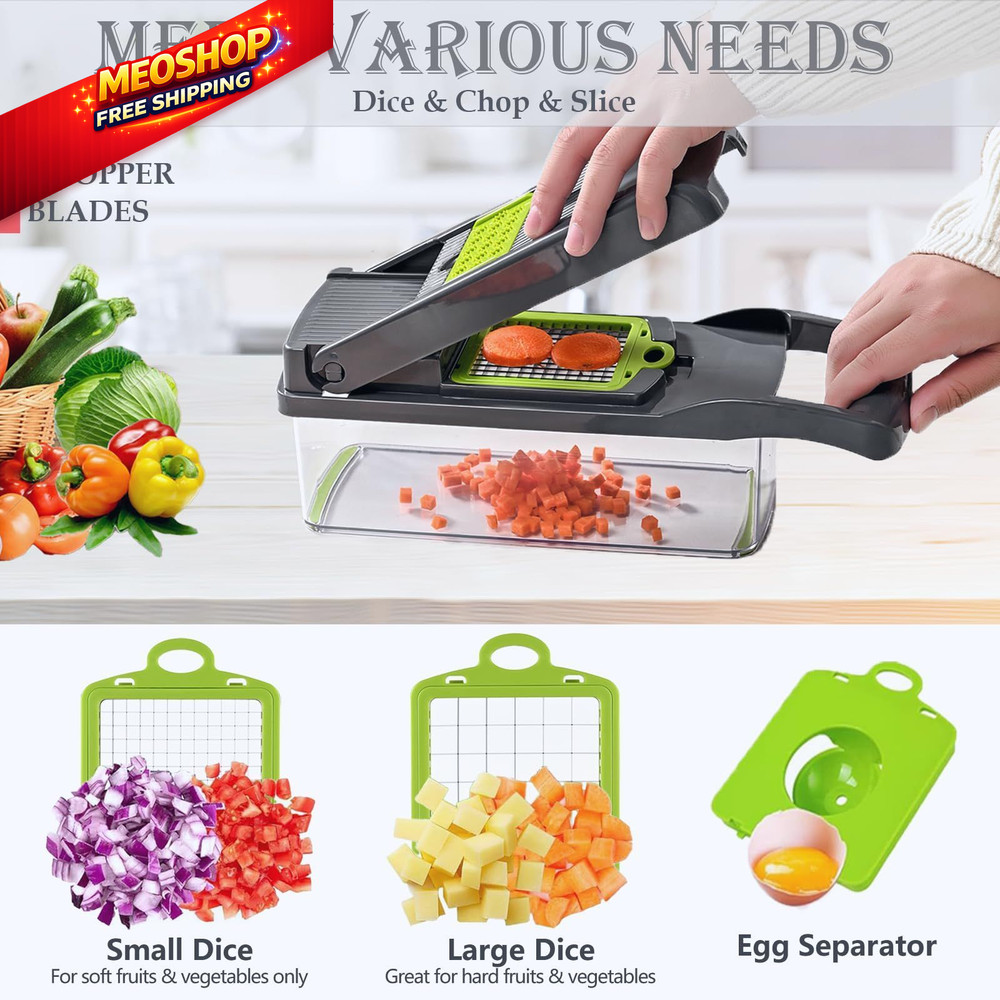 Vegetable Chopper Dicer with Container | Cheese Grater 8 Blades, Gray