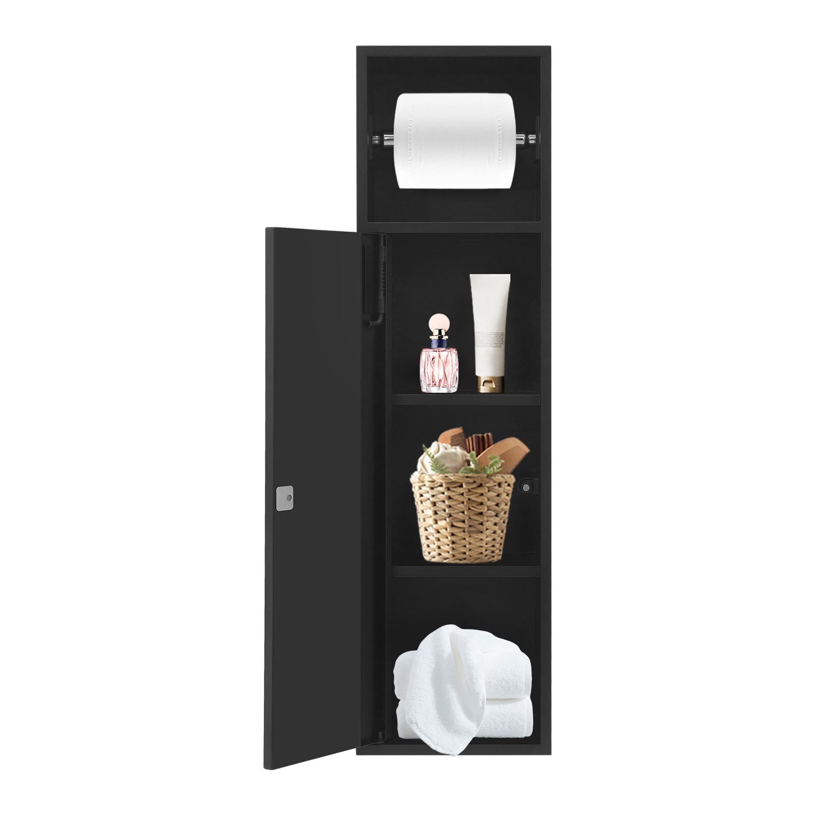 4-Tier 304 Stainless Steel Recessed Bathroom Niche W/ Toilet Paper Holder