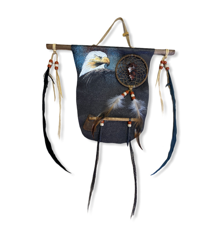 REAL LEATHER  , HANDMADE , SHIELD ,  SOUTHWEST , 12" , HAND PAINTED , EAGLE 2