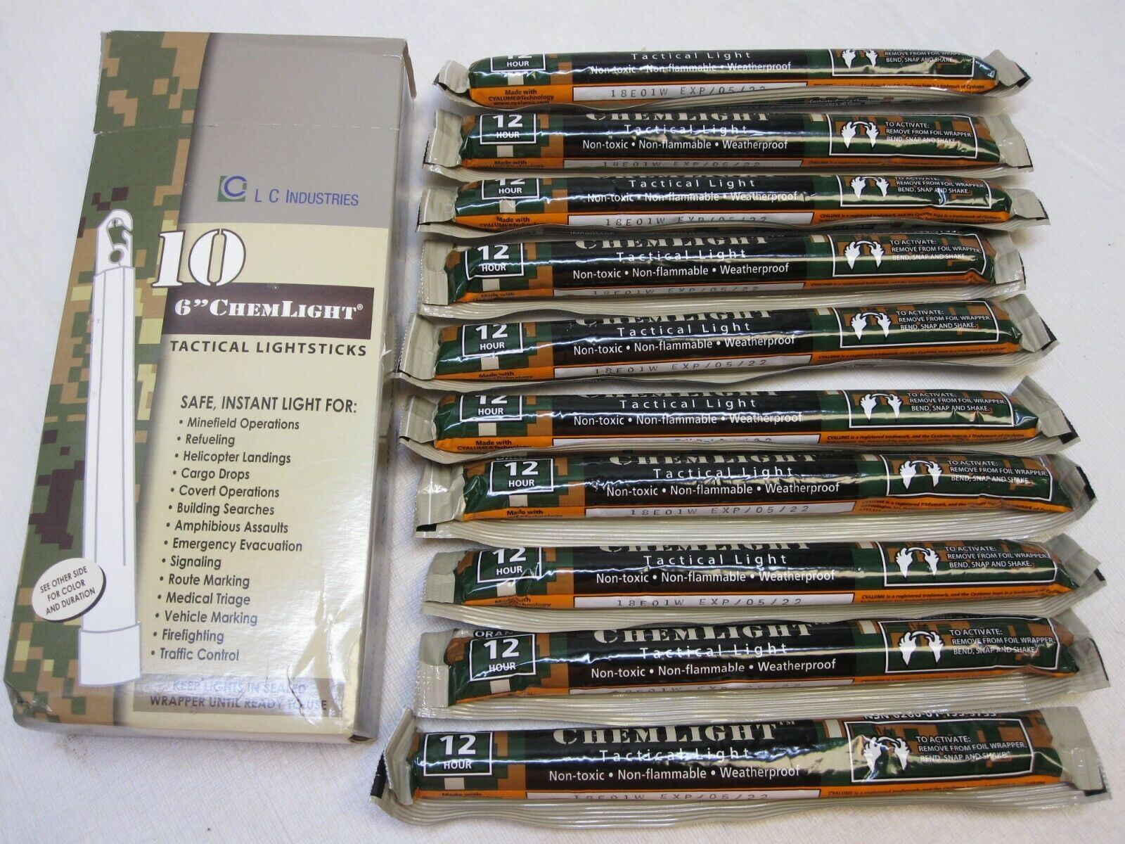 1 BOX 10 PACK CYALUME CHEMLIGHT LIGHT STICK GLOW STICKS ORANGE 12hr 6" EXP.2025