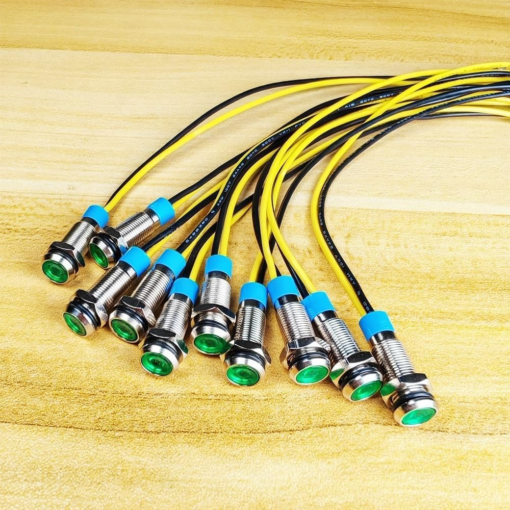 Durable 10pcs Green LED Indicator Lights – Modern Waterproof Panel Mount Design