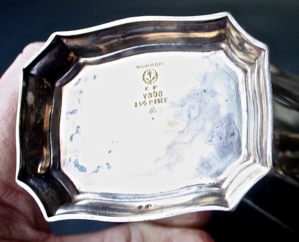 Vtg Gorham Silverplate Coffe Teapot Y308 Sugar & Creamer Set T monogram