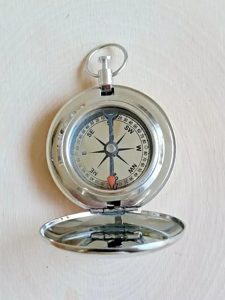 Brass Push Button Compass Silver Brass Pocket Compass Gift