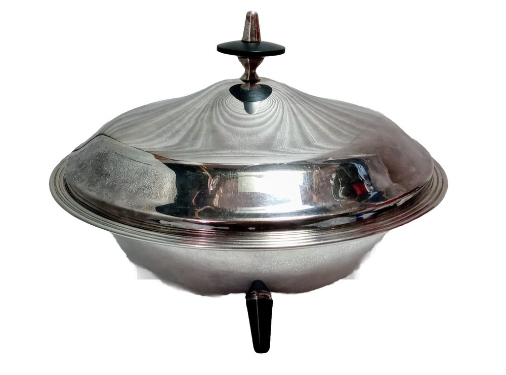 Vtg MCM F. B. Rogers Silver Plate Sputnik Atomic UFO Lidded Serving Dish 5844