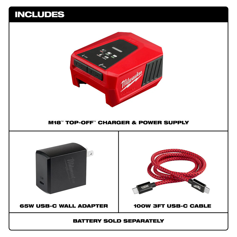 Milwaukee 2847-20 M18 18V TOP-OFF Charger & Power Supply