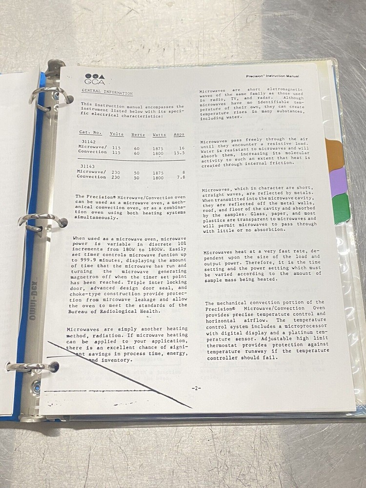 Pharmaceutical Dev. Equipment GCA Microwave Oven M-C - Users Guide / Manual