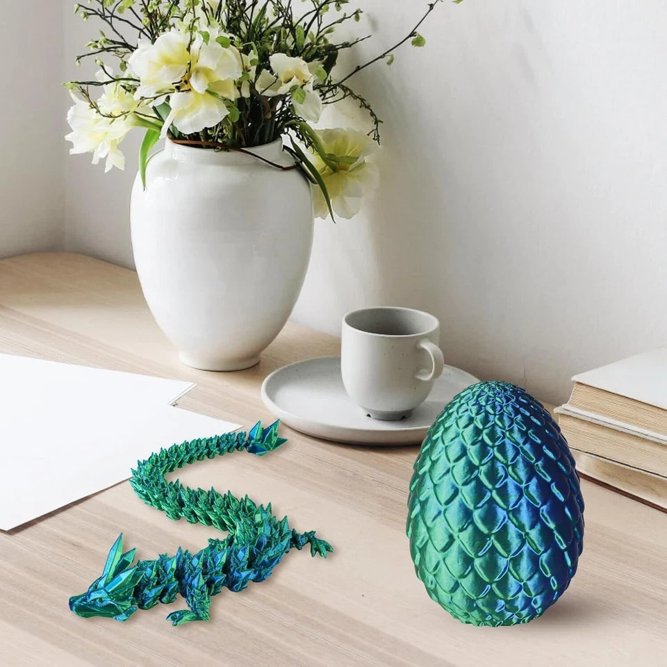 3D Printed Dragon Eggs with 12" Dragon Laser Green Dragon Egg Fidget Toy Gift
