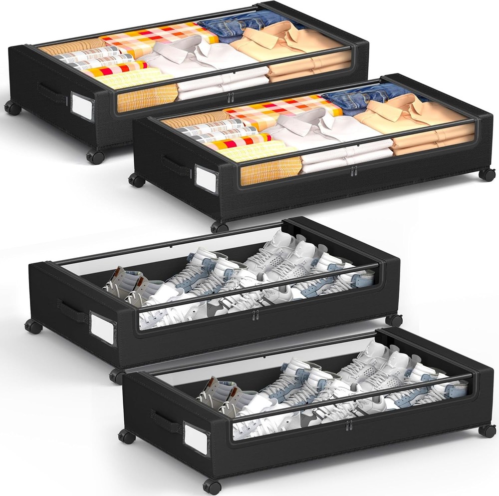 Under Bed Storage W/ Wheels 2 Pack Square Containers 60L Bins Rolling Metal
