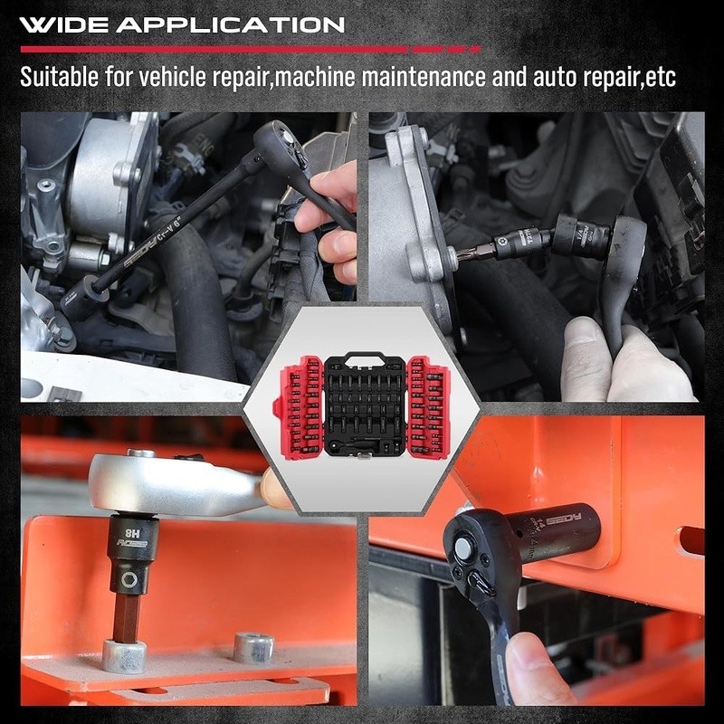 73 Pcs Professional Impact Socket Set Hex Torx Ratchet Case Deep Shallow Sockets