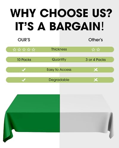 Plastic Table Cloth Disposable 10 Pack, 54 x 108 54" X 108" Rectangle Green