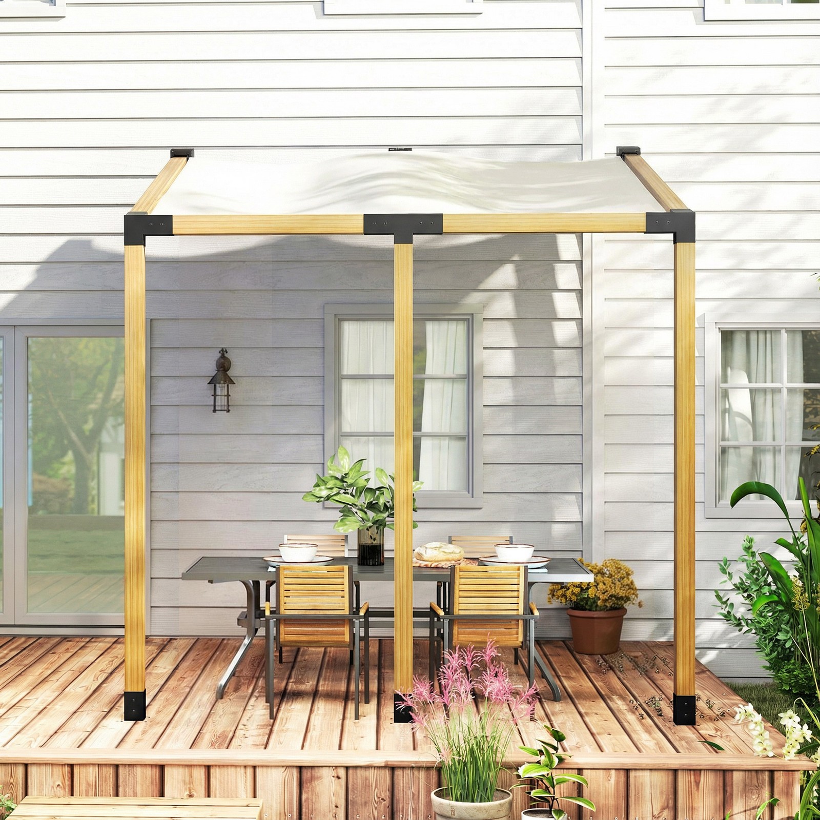 Pergola Brackets, 15° Slanted Roof Pergola Bracket Kit, Black