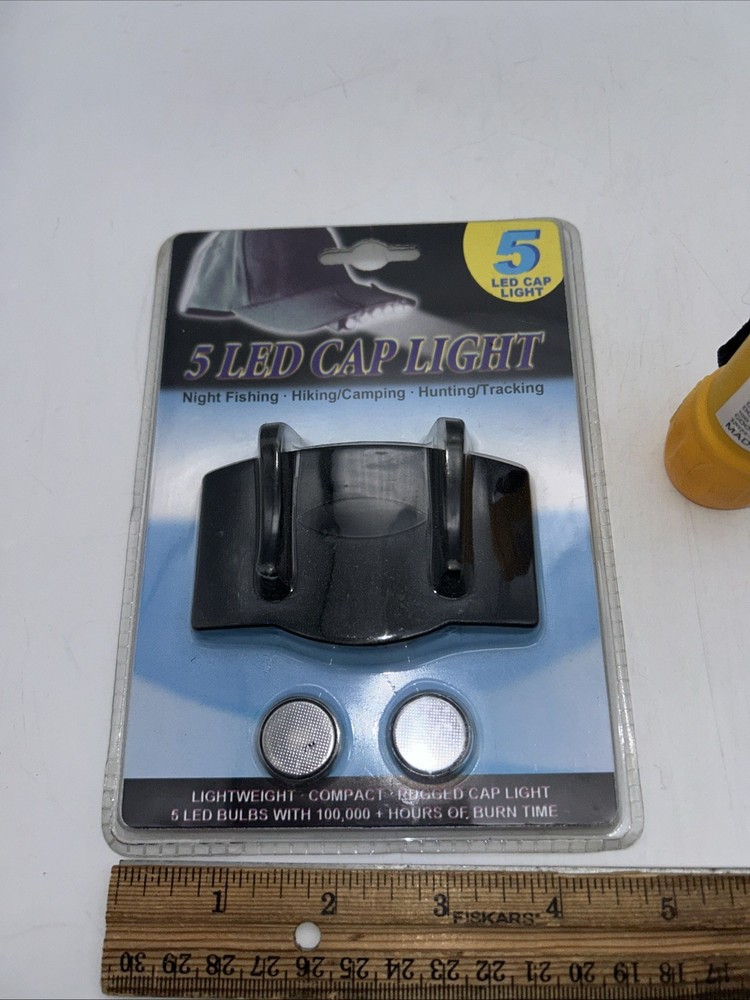 LED Hat Clip Battery Headlamp 5 Light + Small LED Flashlight AAA Batteries NOS