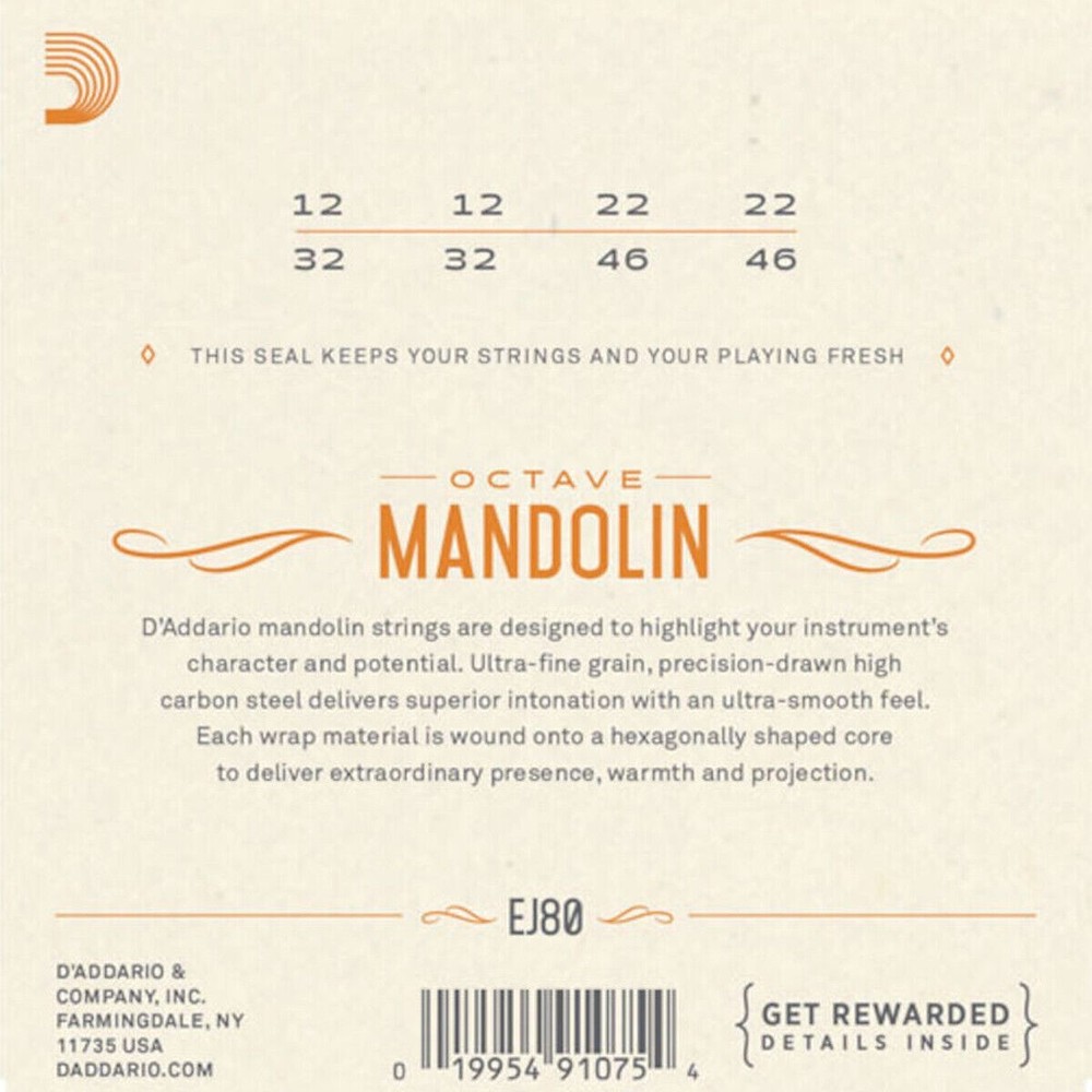 D'Addario Phosphor Bronze Octave Mandolin Strings, Medium Gauge