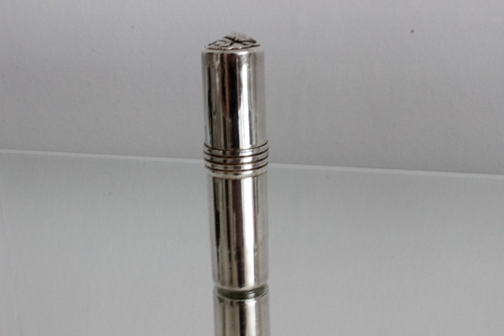 Vintage Solid Silver Blusher Brush with Rose Embossed Lid (Lipstick Size)