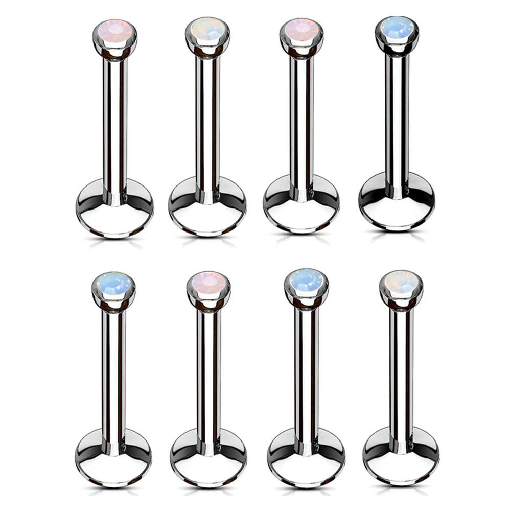 2X Opalite Steel Internal Thread Labret Monroe Lip Ring 6-12mm Bar Stud Piercing
