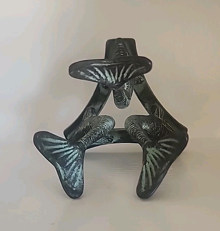 Vintage Solid Bronze Three Dolphin Orb/Candle Holder