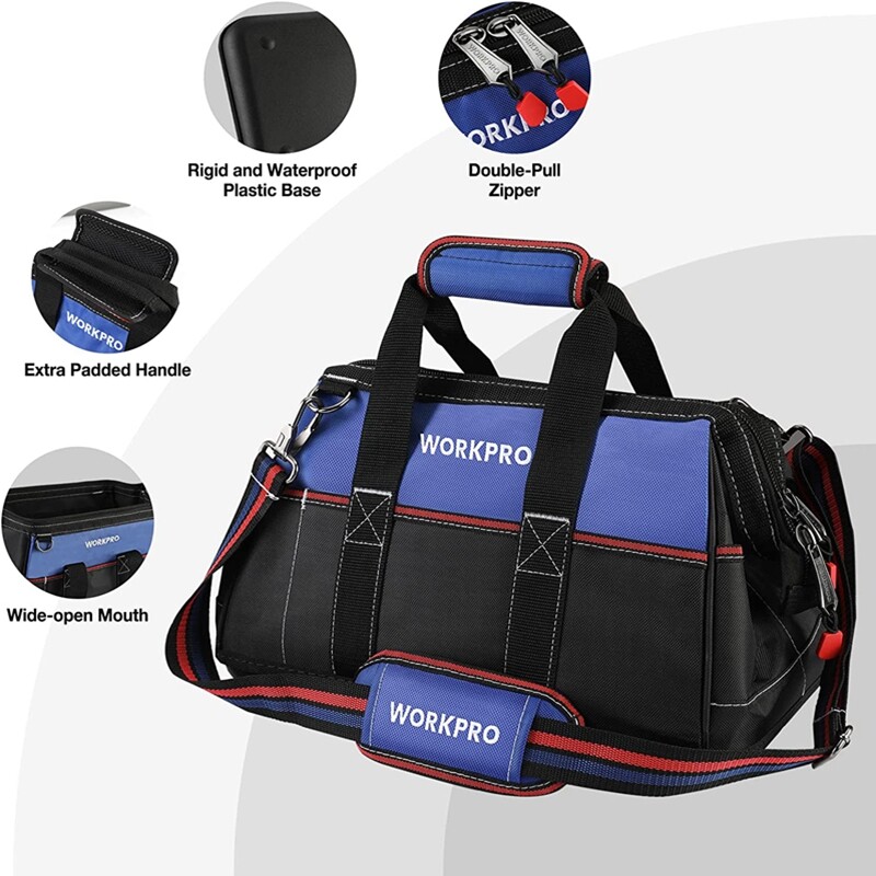 WORKPRO 16-inch Wide Mouth Tool Bag Heavy Duty Tool Storage Bag w/Shoulder Strap