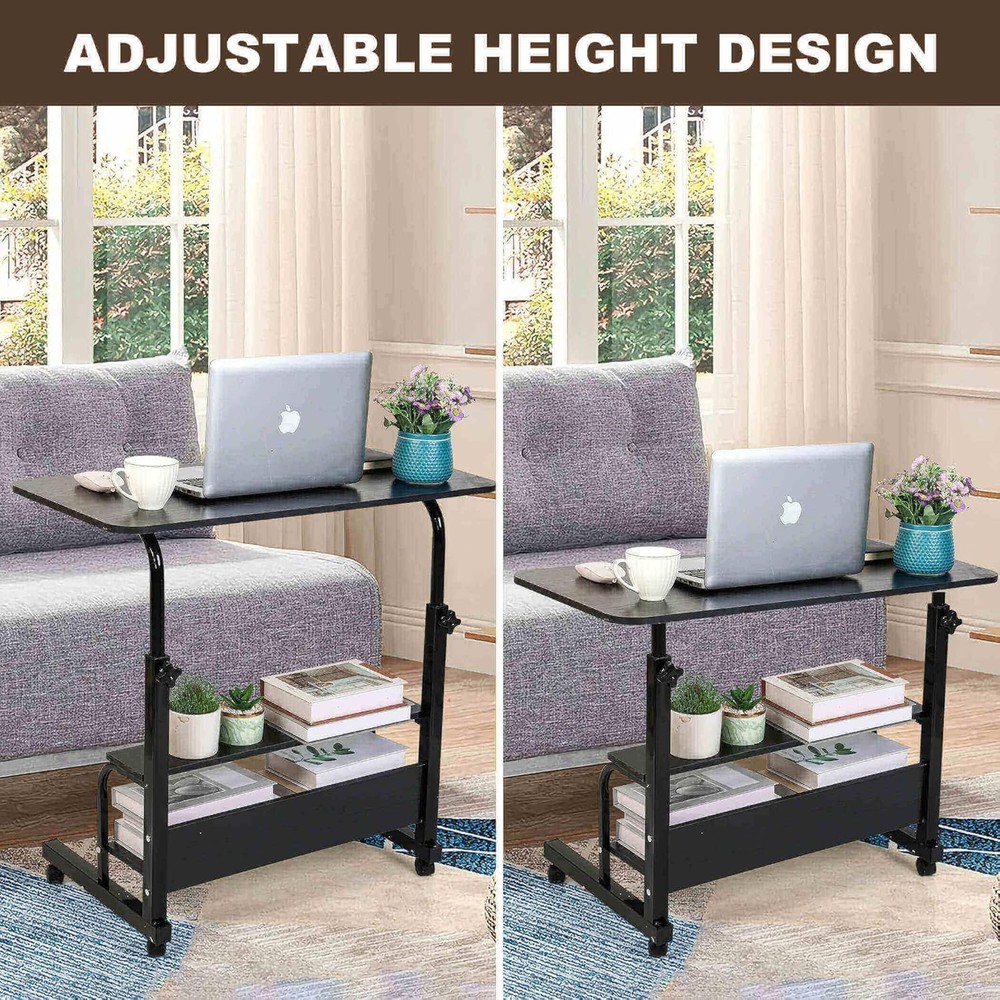 Adjustable Height Mobile Computer Desk Small Space Rolling Table W/ Wheels Desk