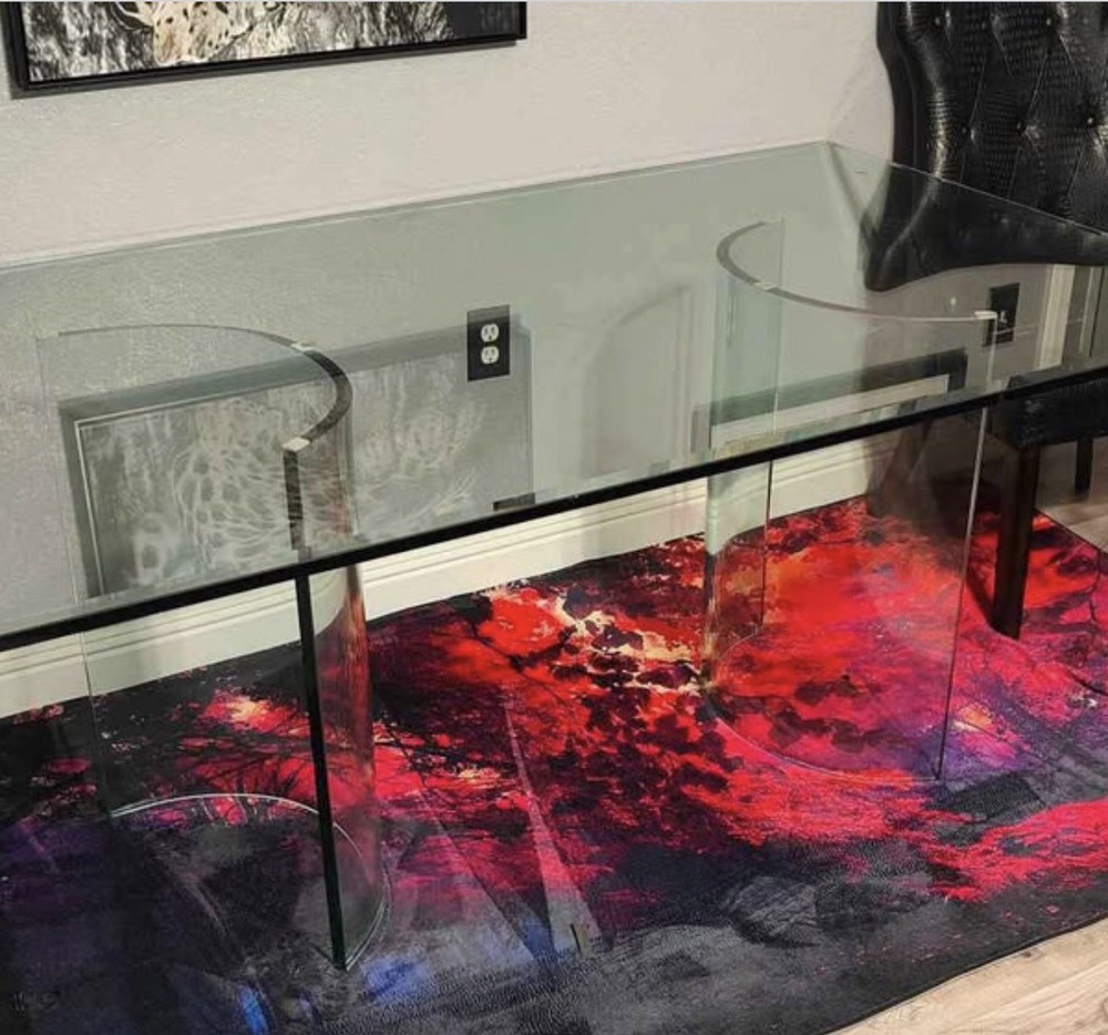 Modern Rectangular Glass Dining Table, Clear Glass, Mirror Finish, 70x42x43 in