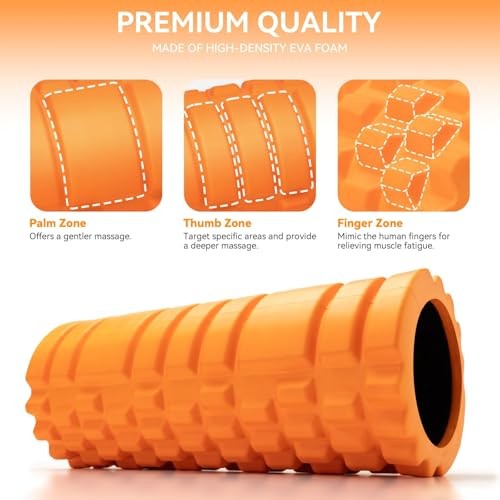 Foam Roller High Density 13" Patented Exercise Roller for Deep Tissue Tangerine