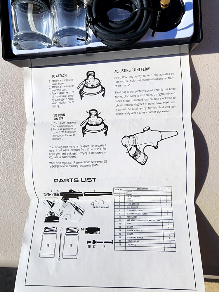 Airbrush Kit with Hose, 2 Jars, Assembly Instructions