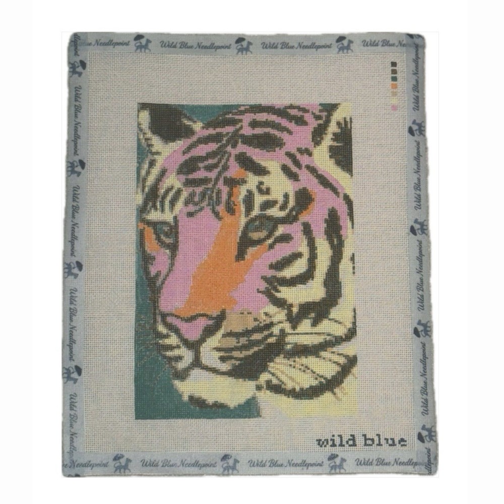 Tiger Hand Painted Needlepoint Canvas By Wild Blue Needlepoint