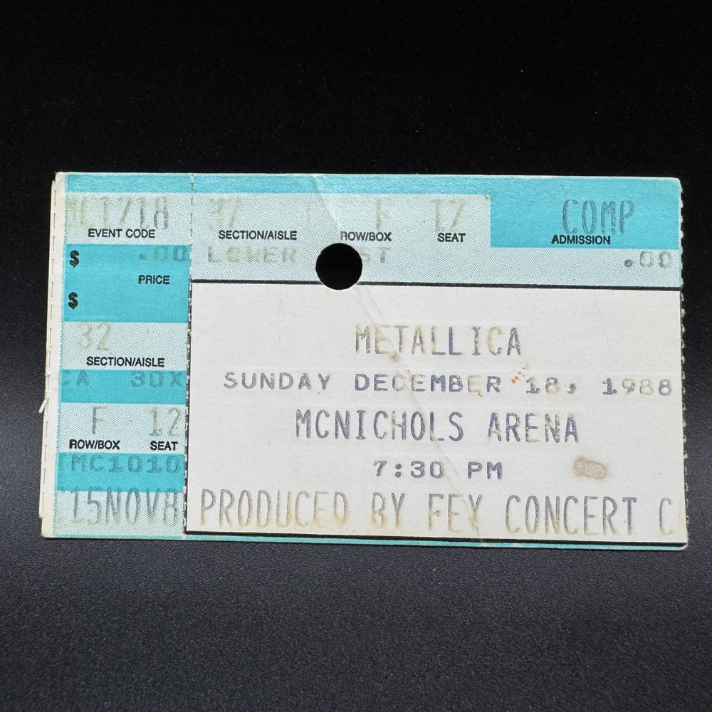 METALLICA CONCERT TICKET STUB, DEC 18 1988, MCNICHOLS ARENA