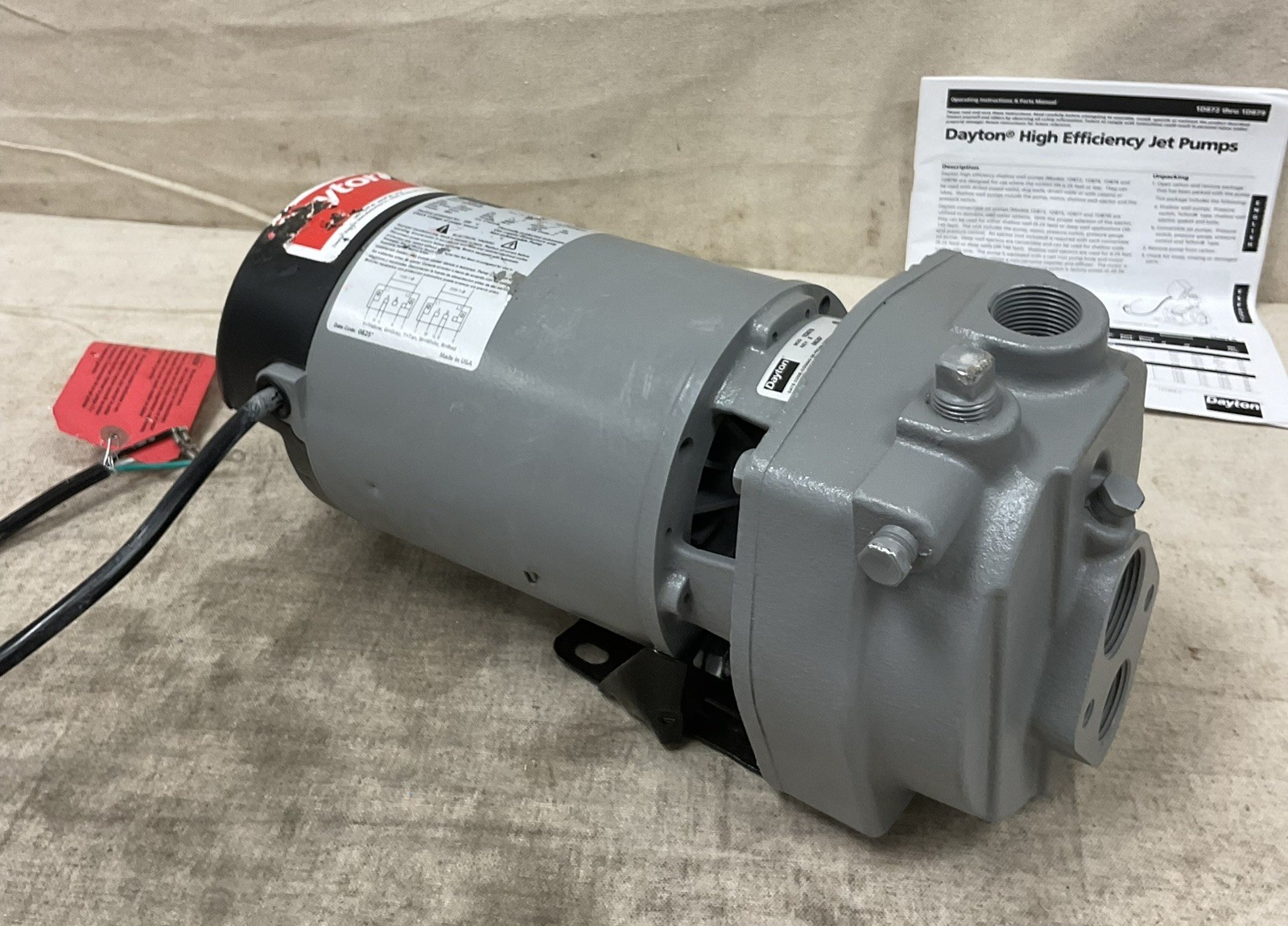 DAYTON 1D878 Shallow Well Jet Pump 1.5 HP 1 Phase 20 gpm INCOMPLETE