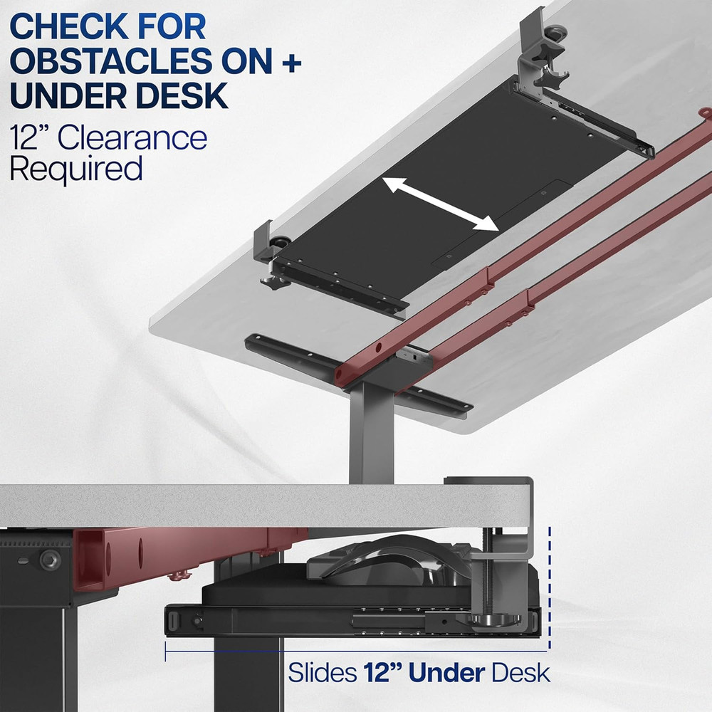 Large Keyboard Tray under Desk Pull Out with Extra Sturdy C Clamp Mount System,