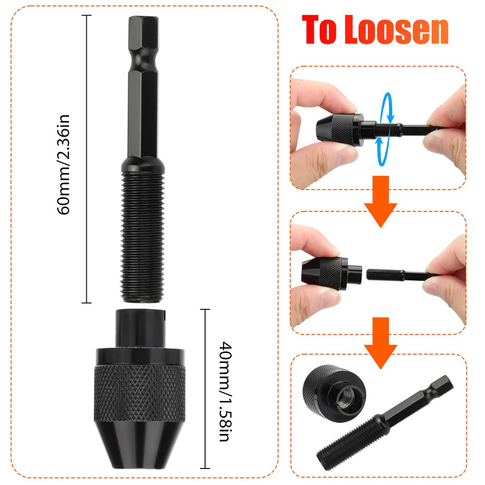 2/4x 1/4"Hex Shank Keyless Chuck Adapter Drill Bit Quick Change Driver Converter