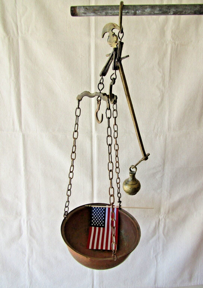 antique brass & copper hanging scale