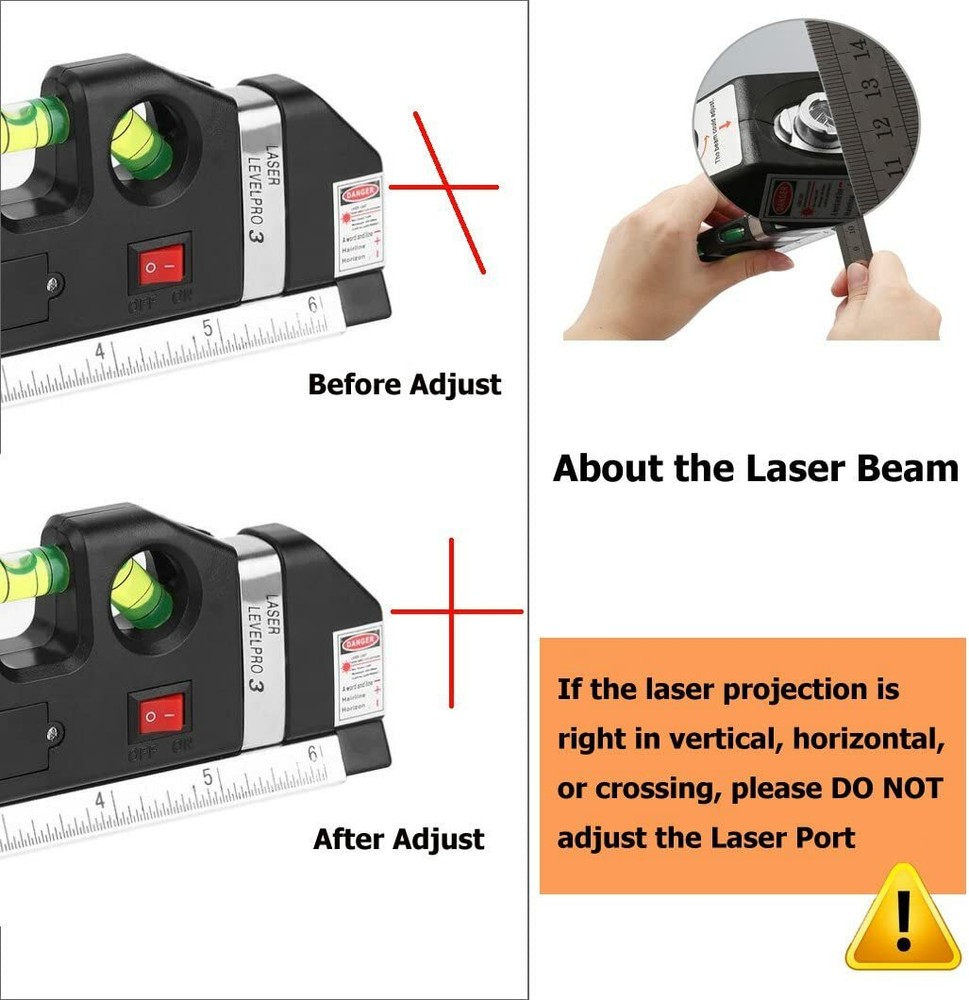 Laser Level 8' Measuring Tape Level Horizontal Vertical Laser Light Beam
