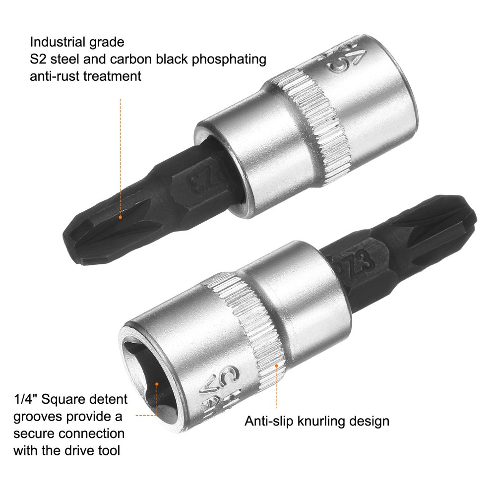 7pcs PZ3 Bit Socket 1/4" Square Drive Extension Impact Bit, Black