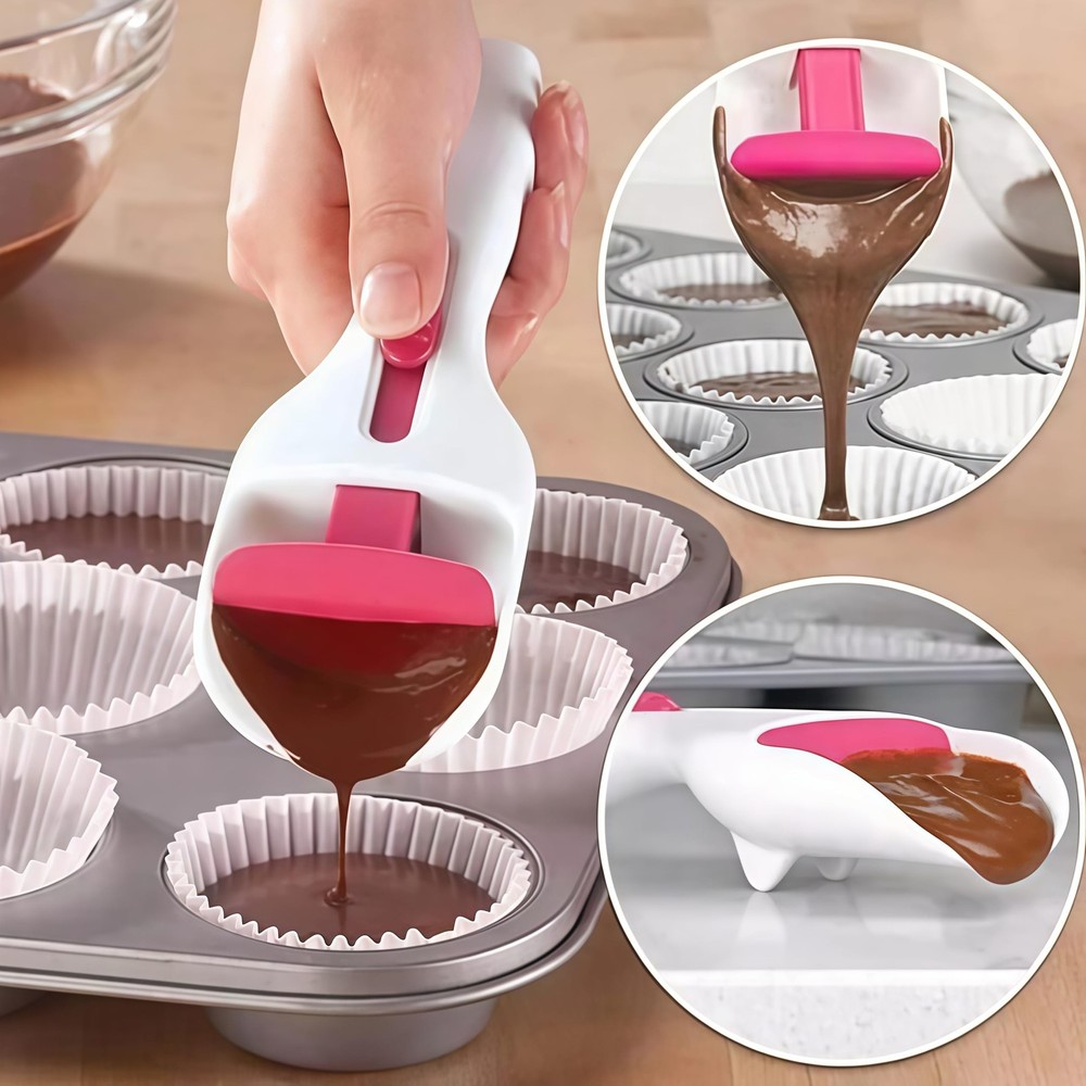 1pcs Cake Batter Distribution Scoop, One-Touch Sliding Button Dispenses Batte...