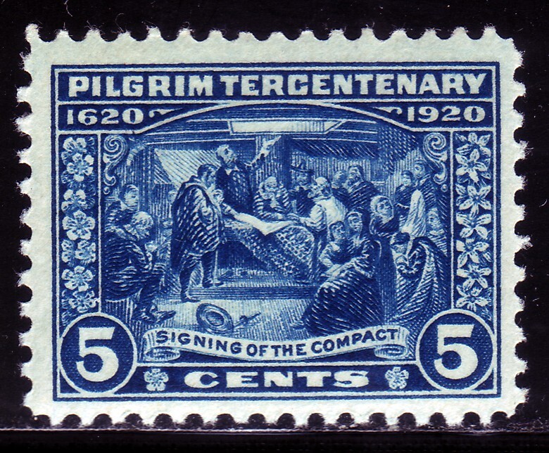 #550 FIVE CENT PILGRIM TERCENTENARY.  MEDIUM FINE 2.  LIGHTLY HINGED OG. SCV $32
